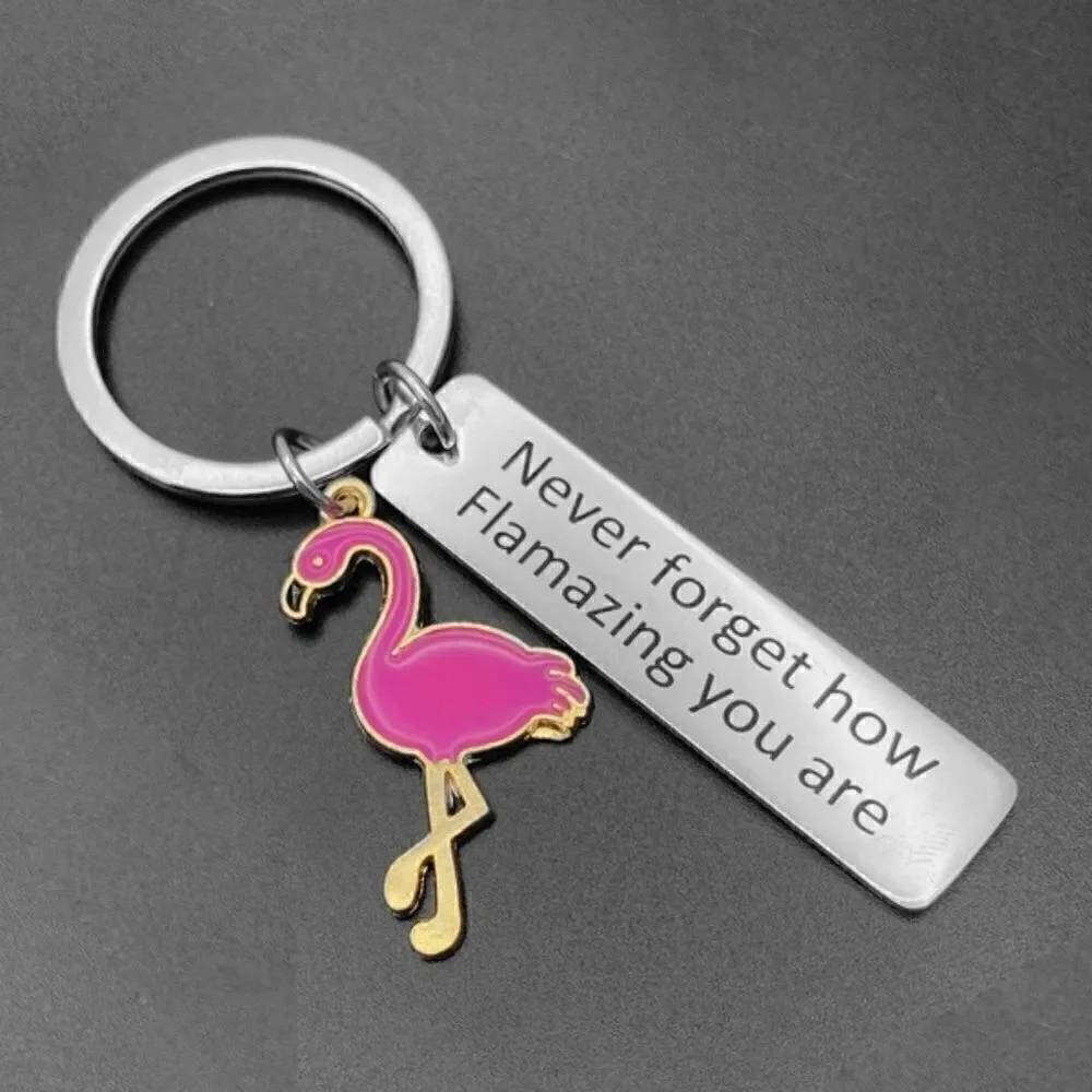 Motivational Flamingo Stainless Steel Keychain - Light Pink
